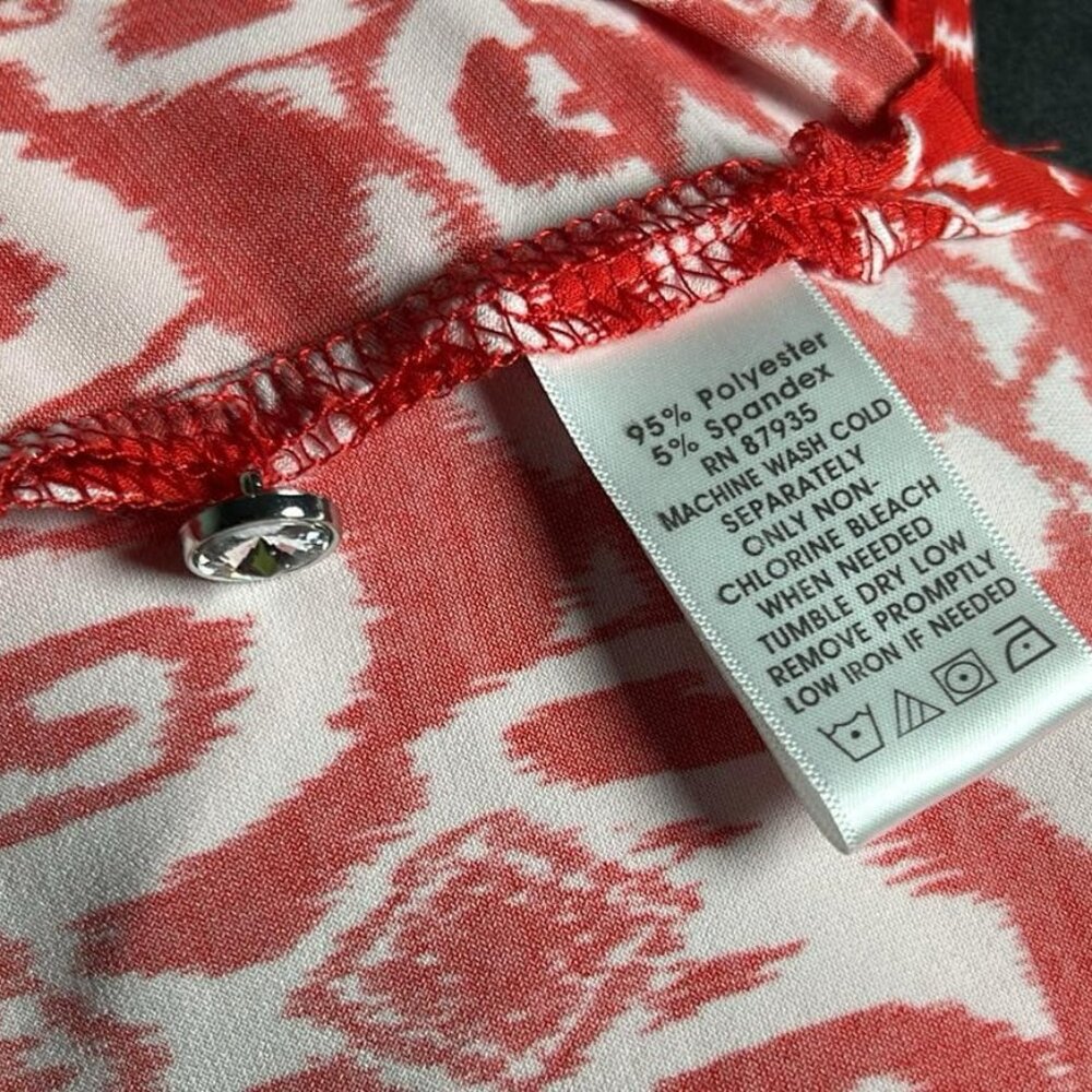 Susan Graver Ikat Red and White Tunic SZ SM 3/4 Sleeve Business Wear Lagenlook - Picture 4 of 9